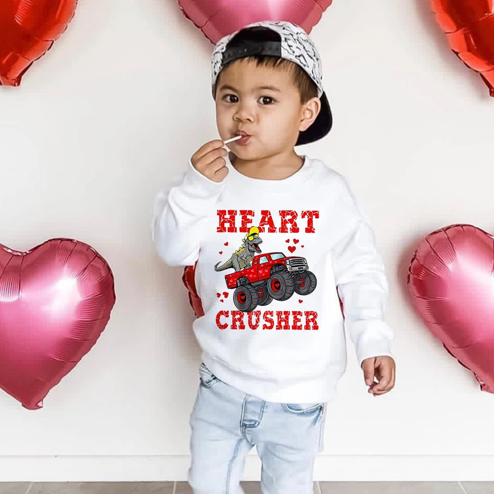 Valentine'S Day Heart Crusher Print Crew Neck Sweatshirt Boys Girls Valentines Sweatshirts Toddler Valentine‘s Day Sweater