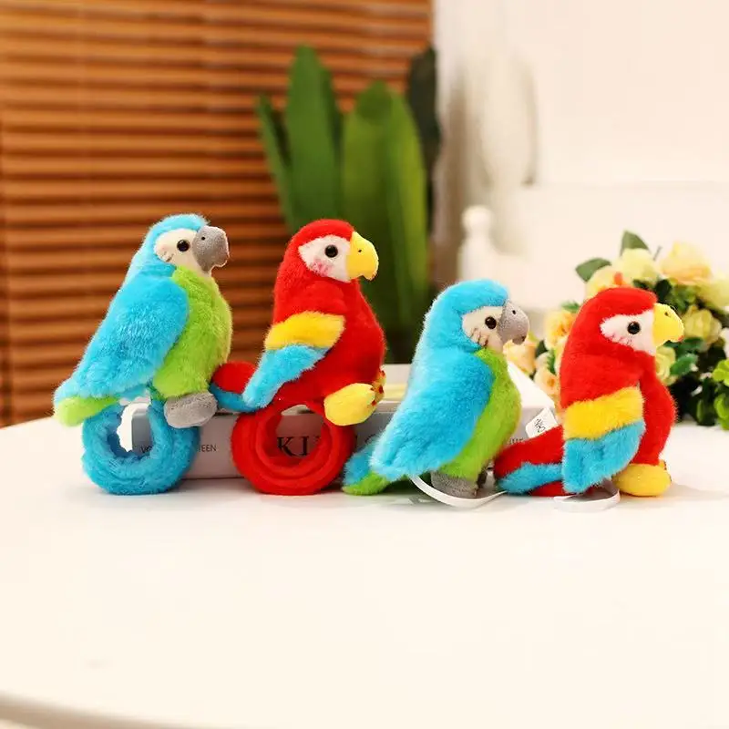 Bracelet perroquet sur pied de 12cm, jouet en peluche de Simulation, poupée faite à la main, dessin animé, coussin d'oreiller mignon, décoration de la maison
