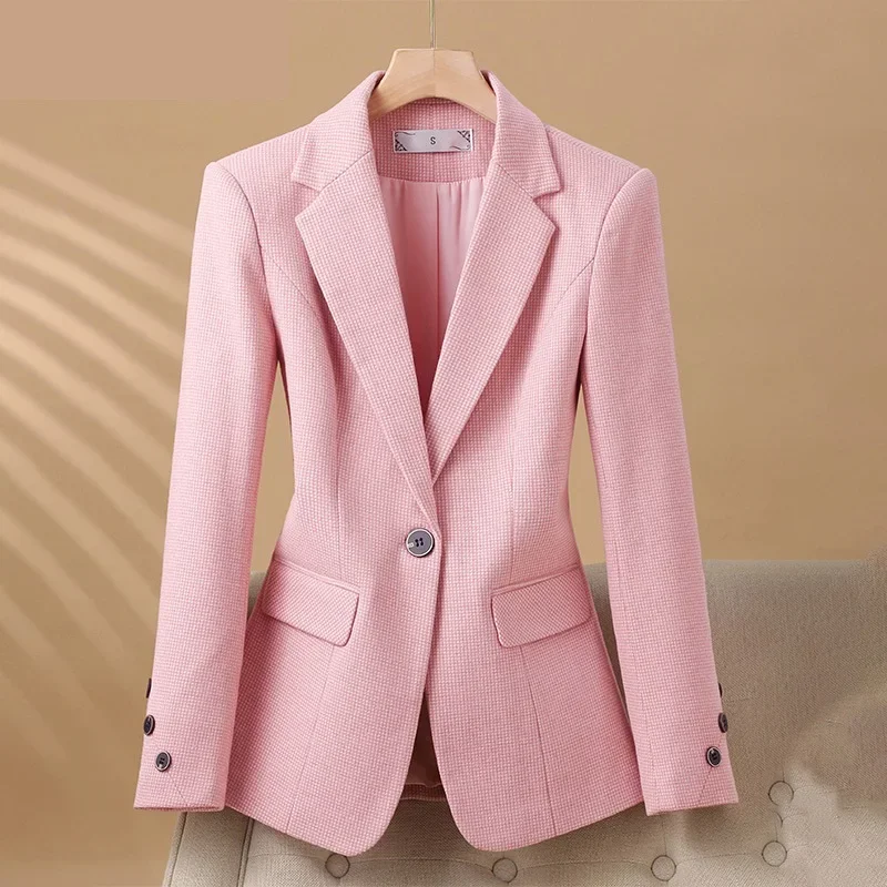 

2025 Office Ladies Formal Blazer Women Pink Grey Work Business Wear Slim Jacket Autumn Winter Long Sleeve Suit Female Outerwear