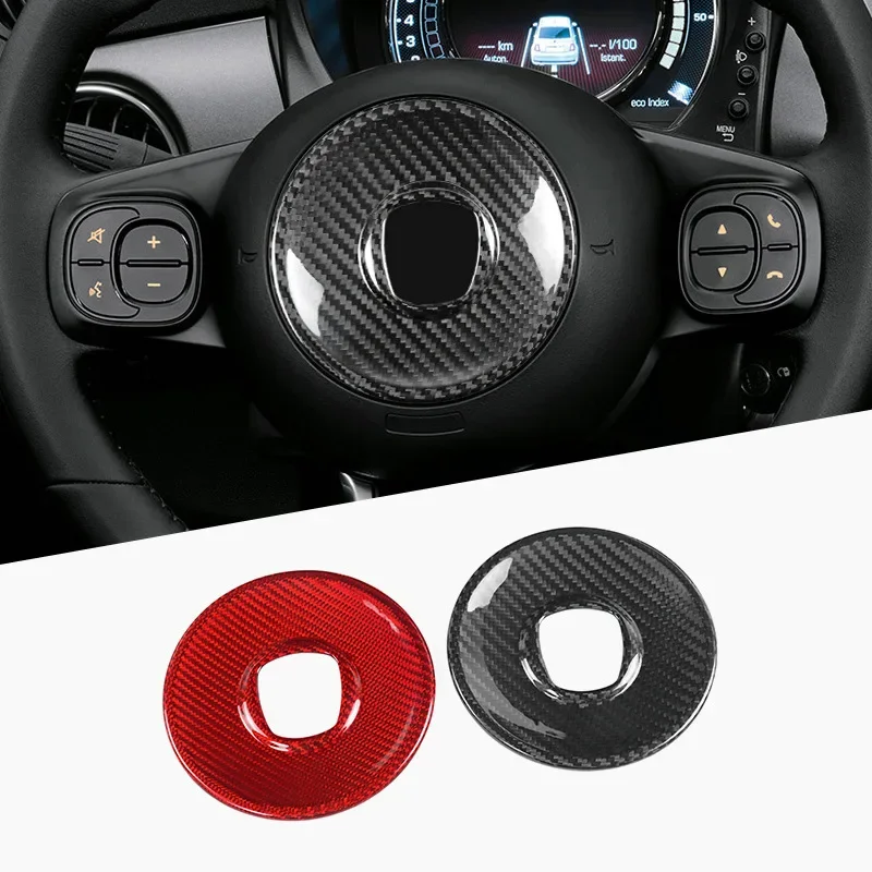 

Suitable for Fiat 500 models since 2008, real carbon fiber decorative sticker in the center of the steering wheel of the car