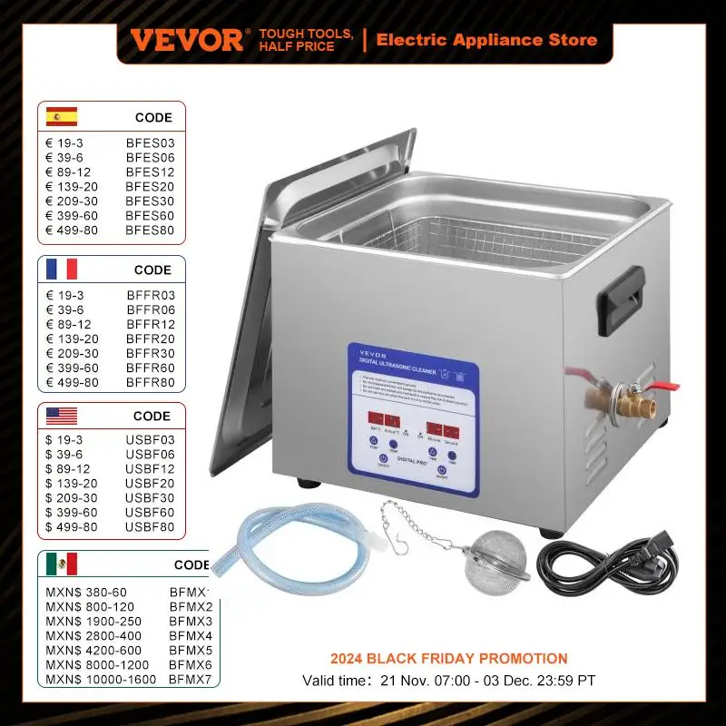 VEVOR 2L 3L 6L 10L 15L 22L 30L Ultrasonic Cleaner 316 Stainless Steel Mini Lave-Dishes Portable Washing Machine Home Appliances