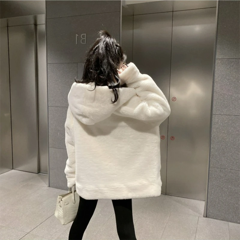 Autunno/Inverno 2026 Alla moda Allentato Laid-back Stile Pelliccia di Agnello Giacca Con Cappuccio Addensato Pelliccia Sintetica In Pile Cerniera Tuta Sportiva Calda