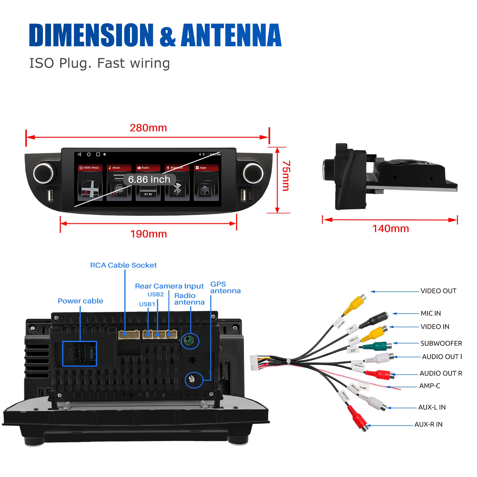 6.86 "أندرويد 14 سيارة ستيريو بلوتوث راديو لمس لشركة فيات 500 2007-2015 4 + 64G اللاسلكية CarPlay GPS Navi المزدوج USB WiFi RDS #6