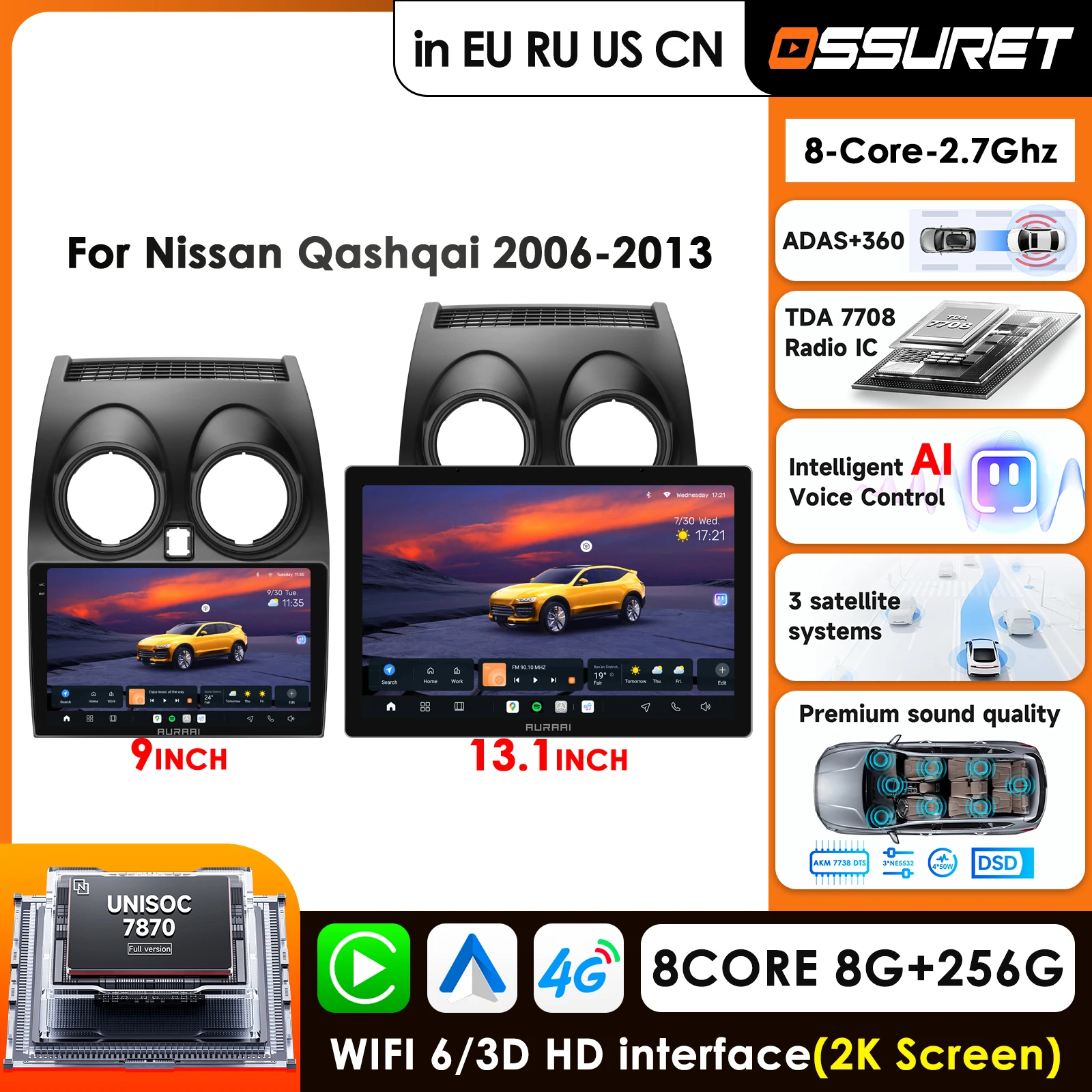 

13.1inch 2K Screen Car Radio for Nissan Qashqai 1 J10 2006 - 2013 Carplay Android Auto Multimedia Player Stereo 4G 360° ADAS Cam