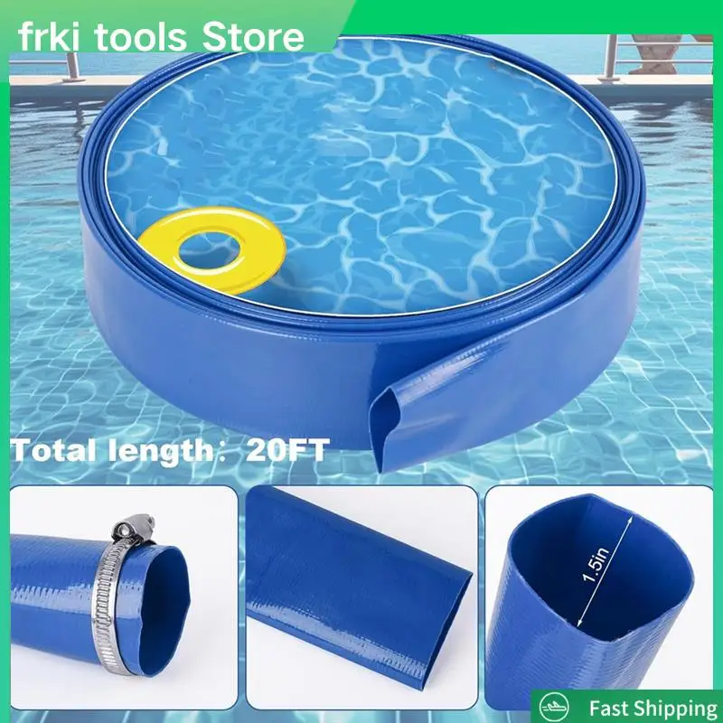 1.5In X 20 FT Pool Backwash Hose, Flat Sump Pump Hose, Reinforced Discharge Hose With Clamp, Drain Clean Swimming Pools-A79G