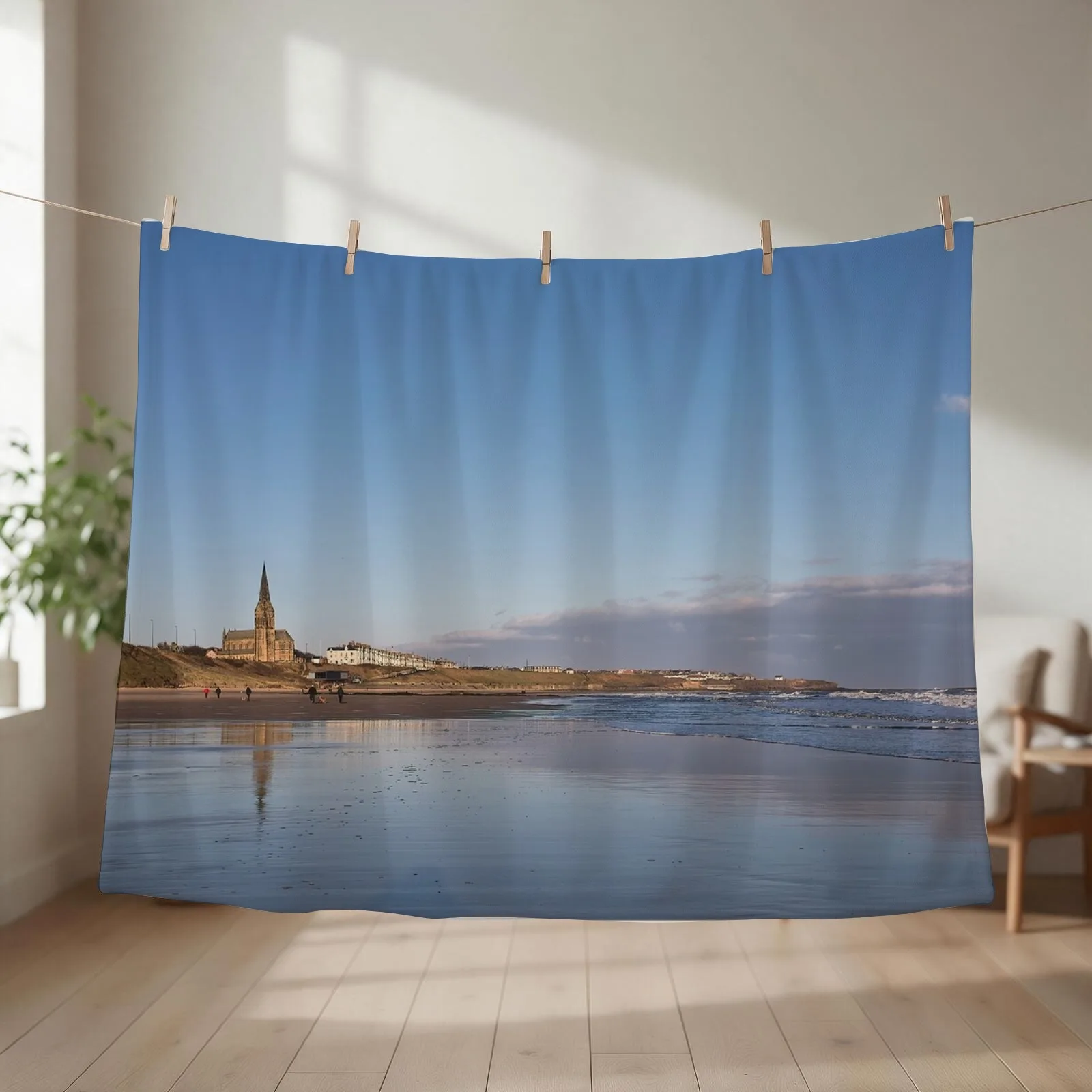 Winter sunshine on Tynemouth Longsands Throw Blanket couch cozy soft plush fuzzy picnic outdoor blanket