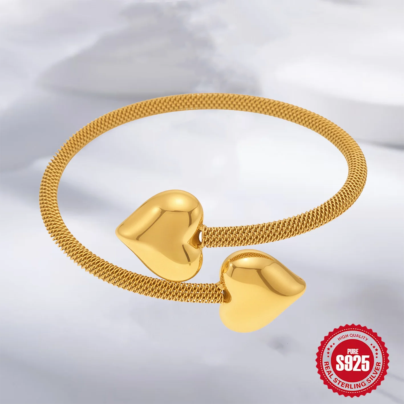 

Double love sterling silver bracelet for women open retro bracelet luxury jewelry gift, suitable for wearing at parties