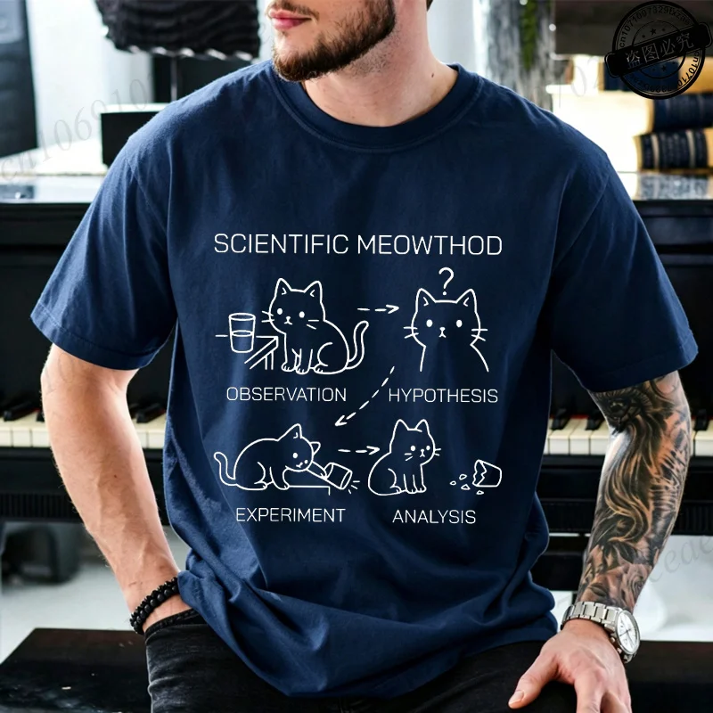 Sommerliches wissenschaftliches Katzen-T-Shirt – Lustiges Wissenschaftskatzen-T-Shirt für Lehrer und Schüler – Coole Freizeitkleidung für Jungen und Mädchen – Grafik-T-Shirts und Oberteile