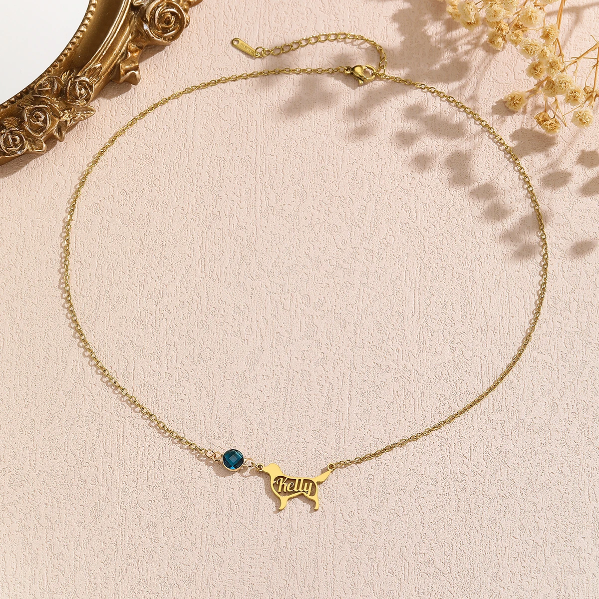 Kalung Nama Hewan Peliharaan Kustom Baja Tahan Karat Liontin Hewan Lucu Perhiasan Pribadi Indah untuk Hadiah Wanita Pria