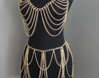 Europe hot-selling alloy chest chain waist chain, a set of body chains, fashionable and popular accessories three-color optional