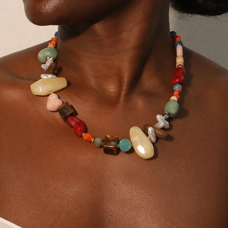 

Gut s New Original Handmade Beaded Colored Imitation Stone Necklace Dopamine Fashionable Collar Chain