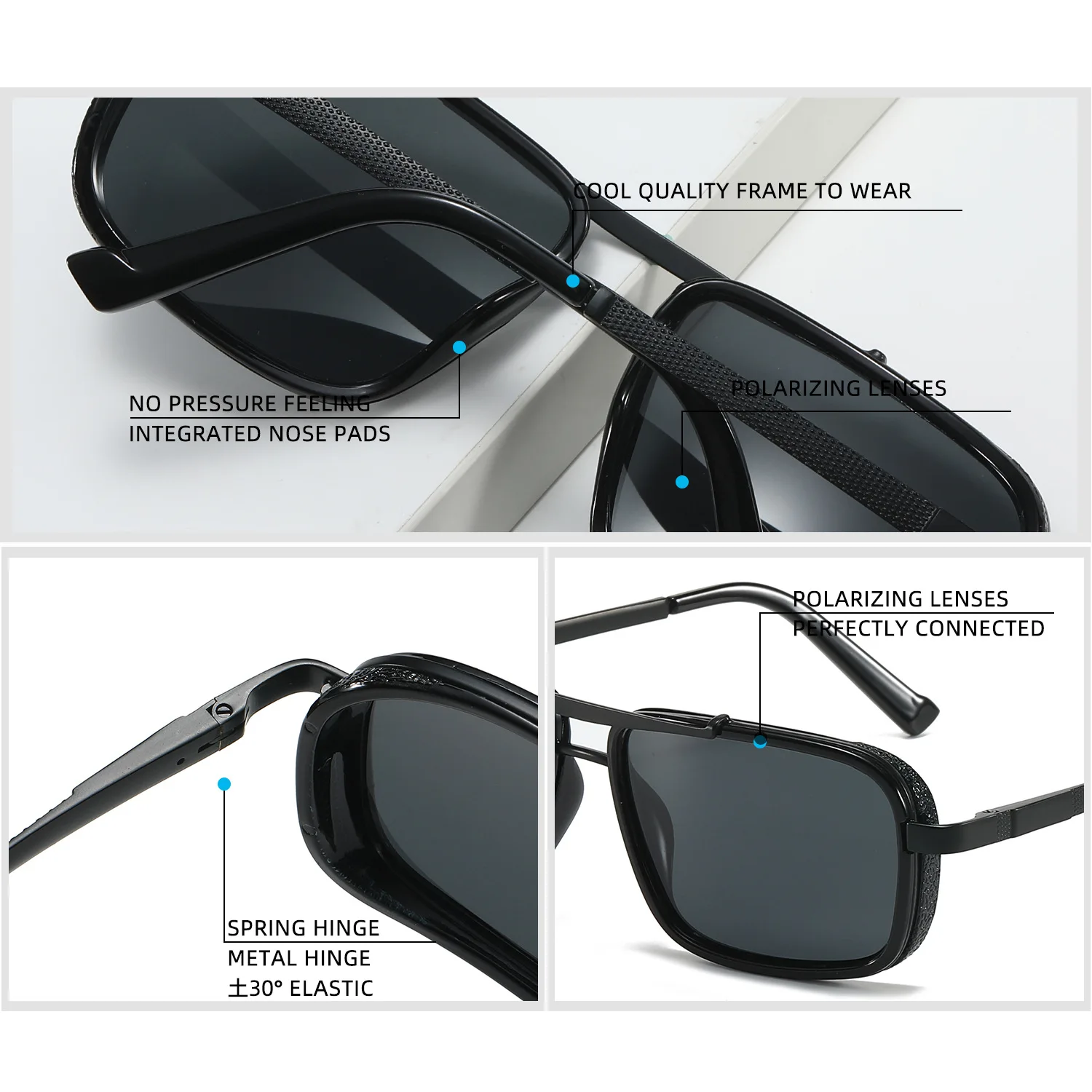 Classic Polarized Sunglasses for Men Durable Metal Inner Frame and Plastic Metal Full Frame Sun Glass Women Driving and Fishing
