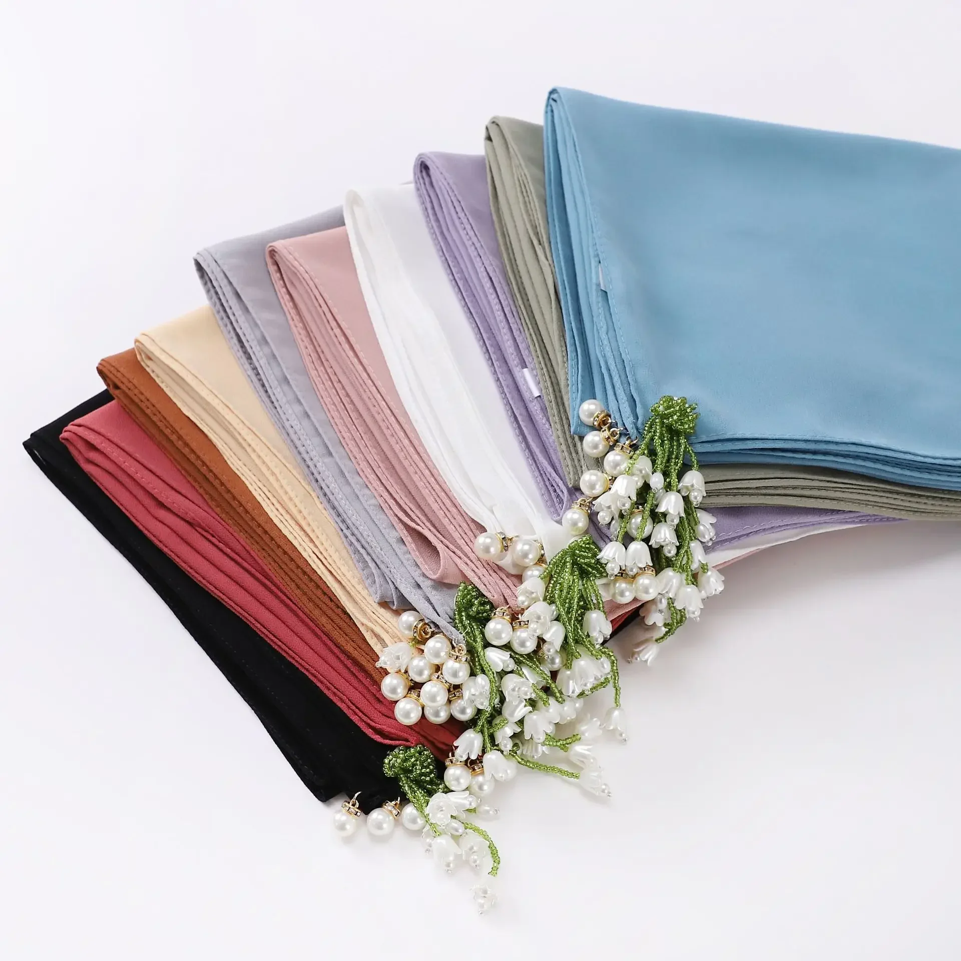 

Tulip Diamond Pearl Chiffon Square Scarf 90*90cm Women Muslim Hijab Headscarf Bandanas Headband Kerchief Bufanda Turbante Mujer