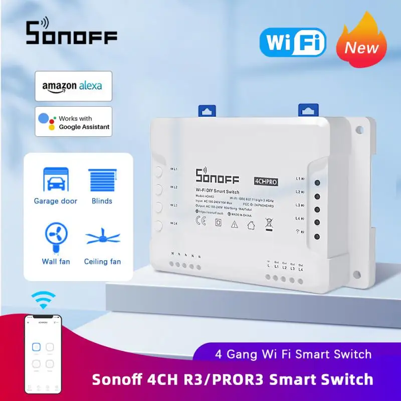 SONOFF 4CH R3/ 4CH PRO R3 Wifi Switch 4 Gang DIY Smart Switch APP Remote Switch Wireless Smart HomeWorks With Alexa Goole Home