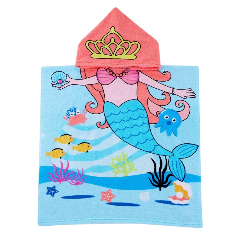 Baby Bath Towel Cartoon Children Bathrobe Cloak Hooded Cloak Bathrobe Wearable Towel Swimming Beach Bathrobe for Boys Girls