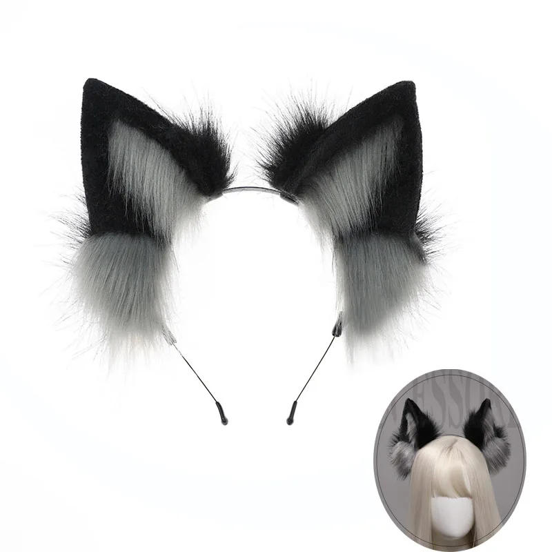 Handmade for Wolf Faux Fur Ears Headband Solid Color Plush Animal Hair Hoop Anime Fancy Dress Party Cosplay Costume Hair