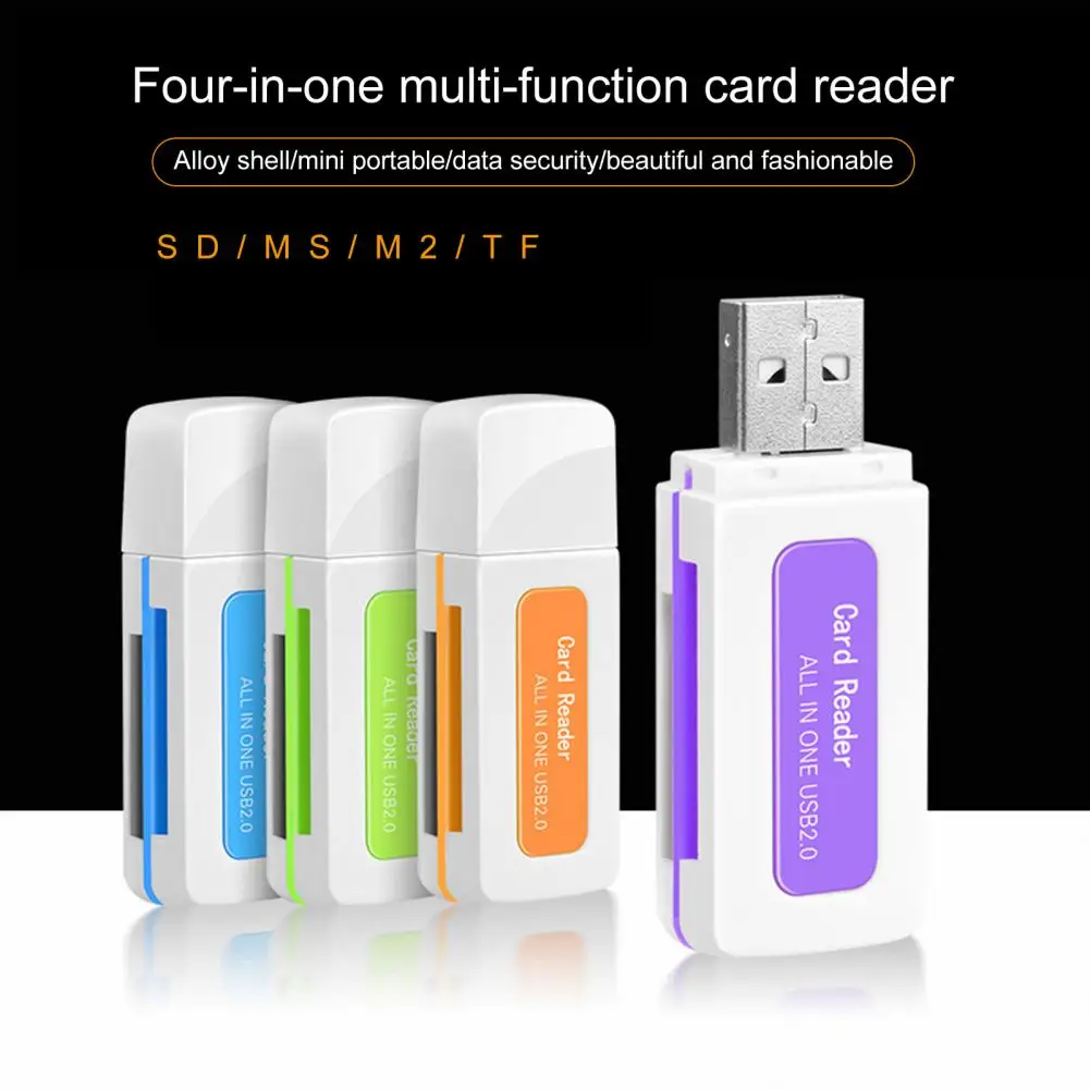 Card Reader Mini Adapter 4-in-1 Multiport with Micro-SD TF M2 MS Card Slot High-Speed Portable Memory Card Reader for Computer