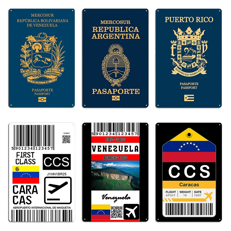 Caracas Venezuela Passport Metal Sign Rusty Cinema Mural Customize Wall Caracas Tin Sign Poster