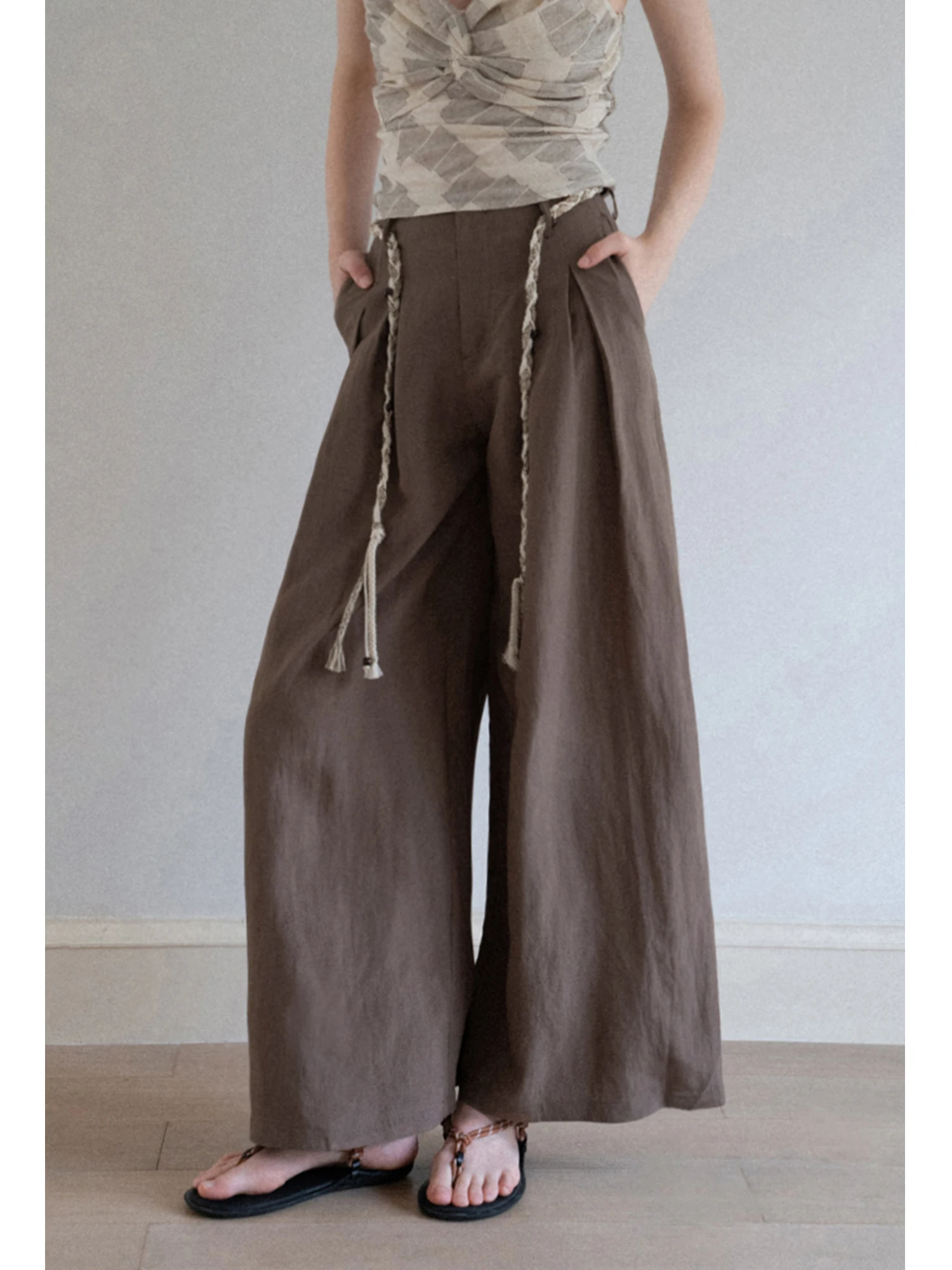 

High Waist Straight Leg Casual Pants EGGKA Wide Leg Pants Versatile Casual Loose Fit Long Pants Commute Sle Slimming Effect