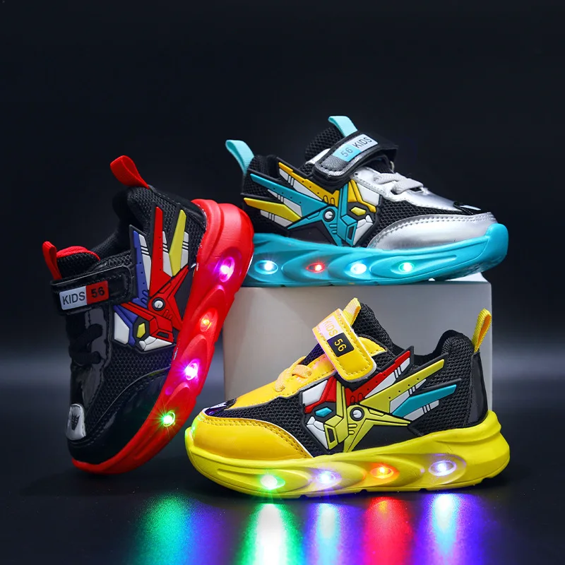 2024 Spring New Children's Sports Shoes Boys' LED Light Shoes 1-6 Year Old Mesh Breathable Luminous Kids Sneakers