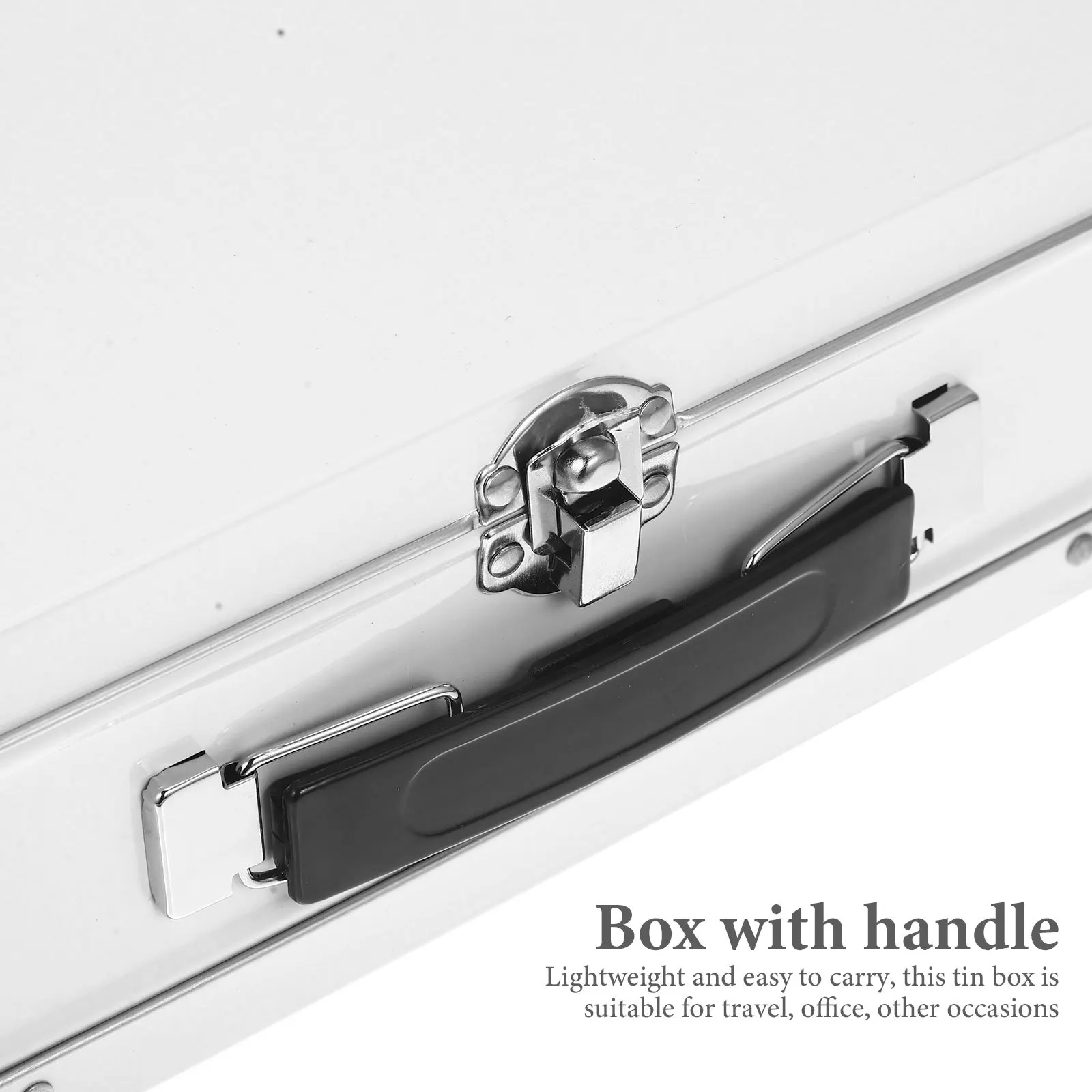

Large Capacity White Tinplate Box Handheld Jewelry Sundries Organizer Rectangular Desktop Storage Case