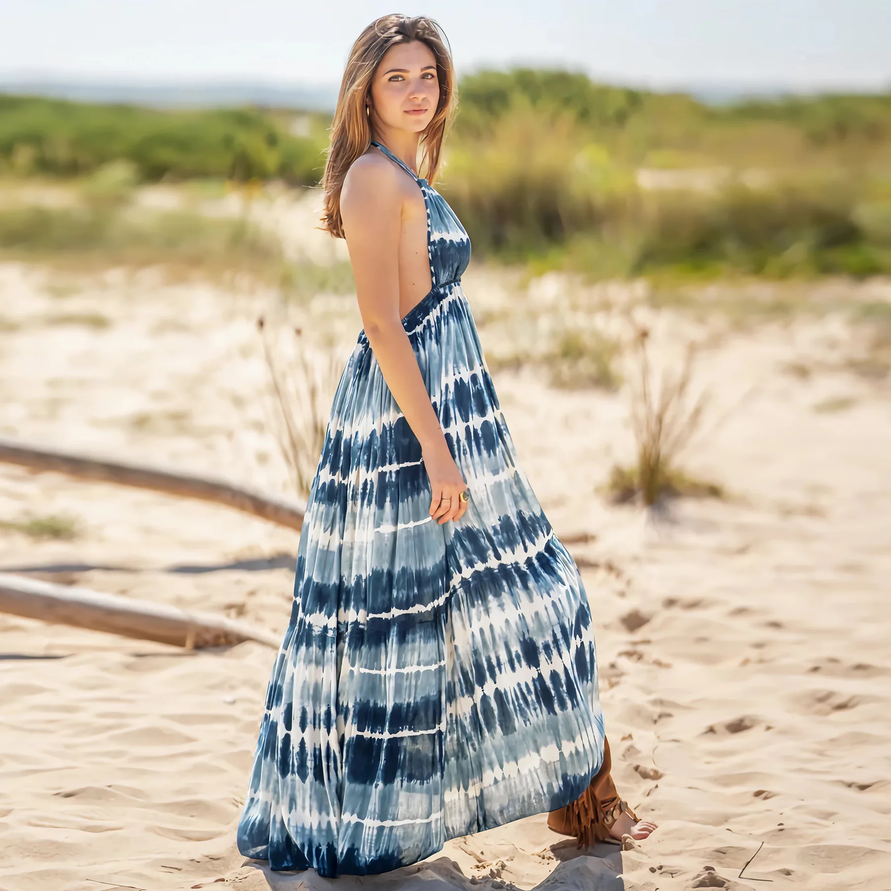 2024 sommer Strand Urlaub Kleid Frauen Sexy V-ausschnitt Ärmellose Patchwork Farbe Beiläufige Lange Kleider Für Frauen Party Robe