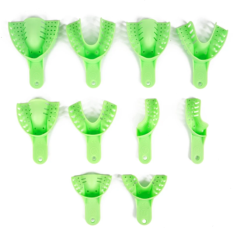 

10Pcs/2pcs Dental Teeth Tray Perforated Green Plastic Impression Trays Durable Autoclave Dentist Oral Material Tooth Holder Tool