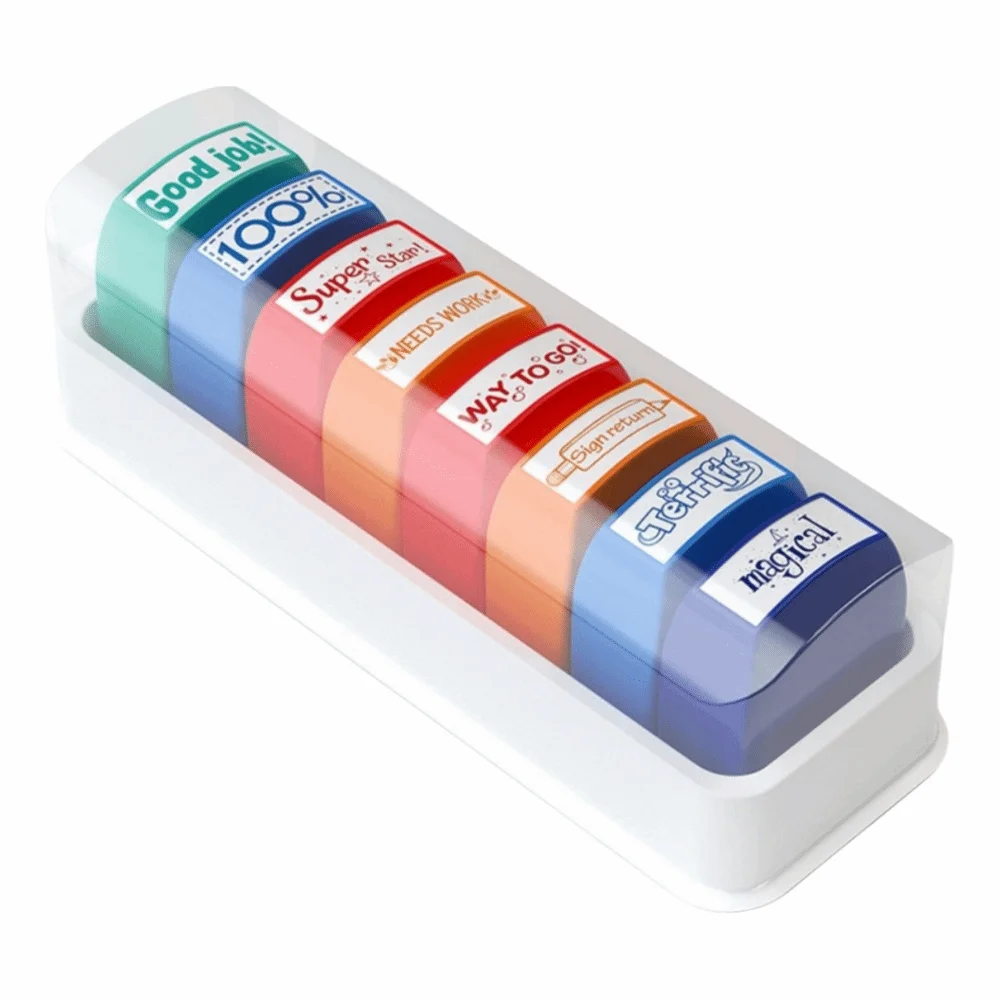 

Набор из 5/8 шт. креативных штампов для отзывов учителей, разноцветные, с автоматической подачей чернил, для поощрения и поддержки