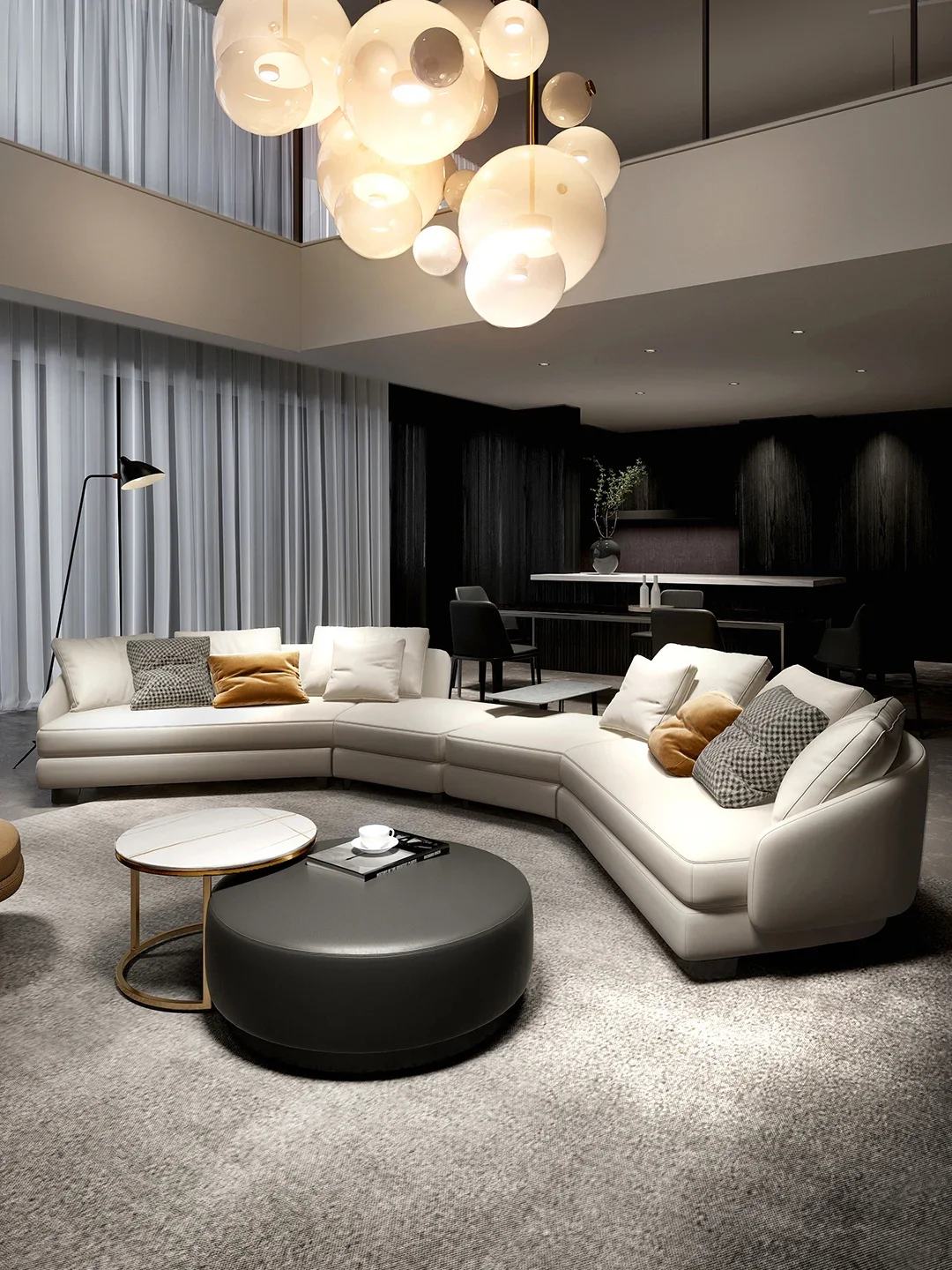 Light Luxury Circular Curved Leather Sofa Semicircle High-End Italian Minimalist Large Apartment