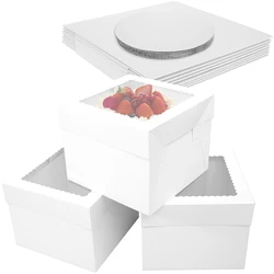 10Pcs Tall Cake Box with Cake Boards 10 Inch White Tall Bakery Boxes with Clear Window Large Cake Containers for Party Birthday