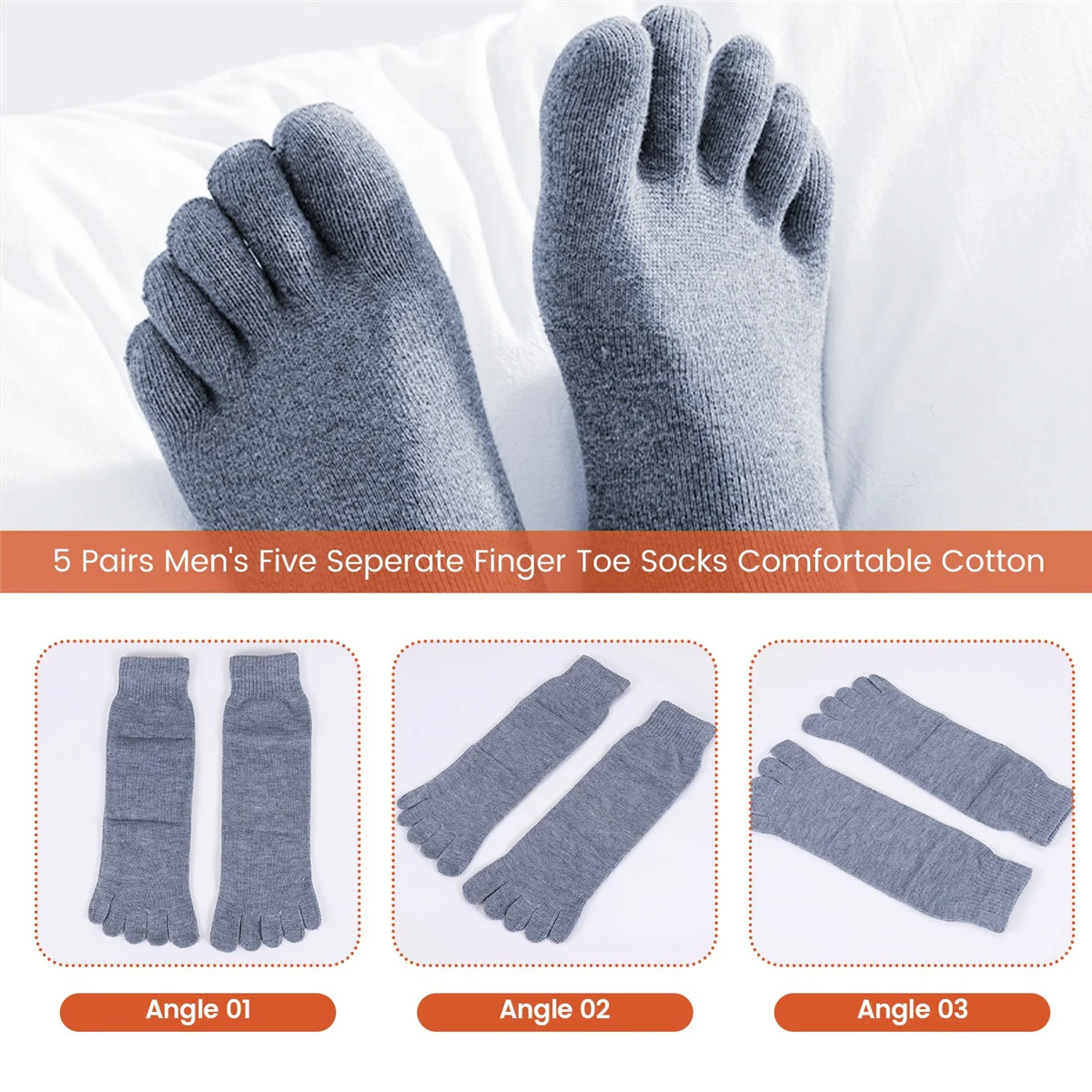 FZFZ 5 쌍 남성용 다섯 개의 별도의 발가락 발가락 양말 편안한 면