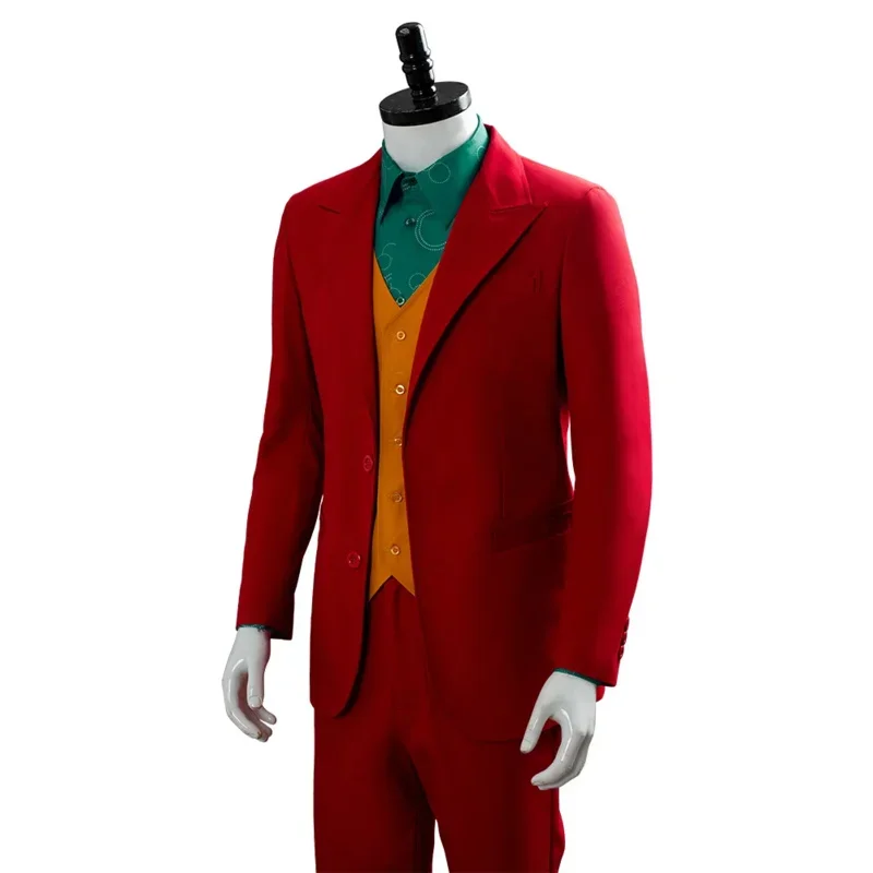 Uomini Joker Cosplay Parrucche Fantasia Abiti rossi Film Super Villain Costume Travestimento Abiti per adulti Maschio Halloween Carnevale Festa di stoffa