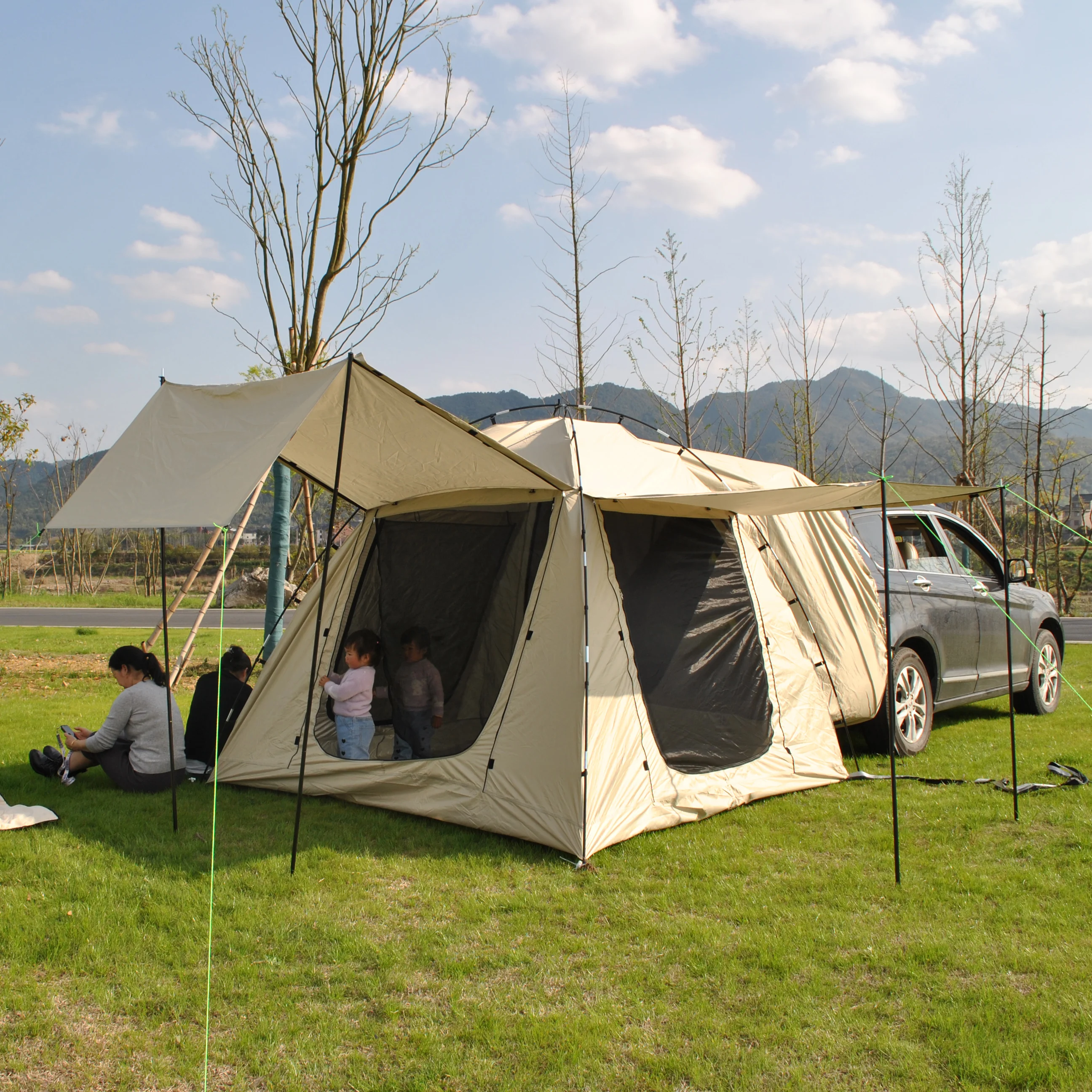 Imagem -03 - Tenda Traseira do Carro com Toldo Grande Traseira Tendas com Piso Pessoa Família Camping Pu4000 Tecido Impermeável