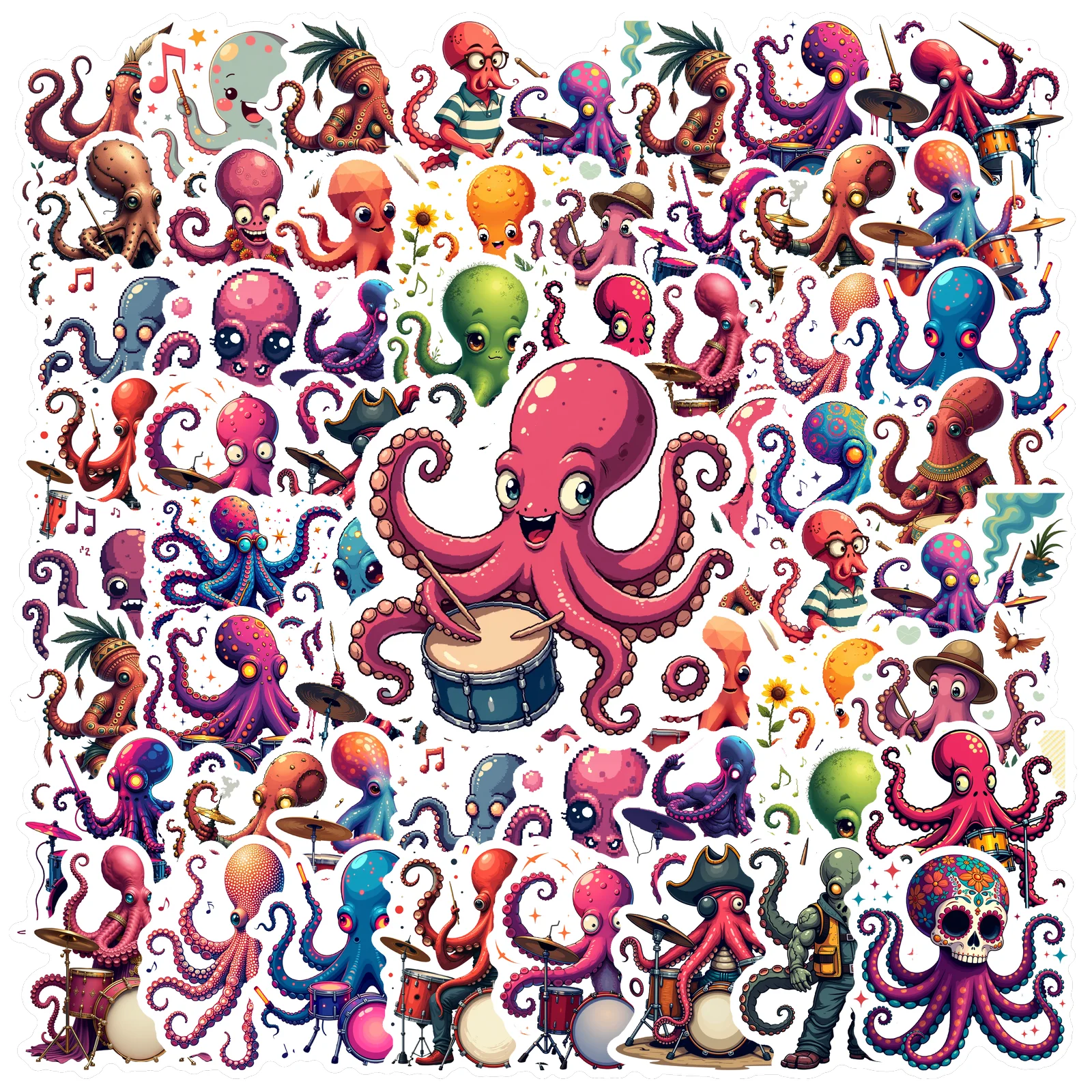 

35-200 шт., наклейки для музыкальной вечеринки в виде осьминога, канцелярские наклейки, награды, скрапбукинг, тетрадь, телефон, дневник, граффити, скейтборд, багаж