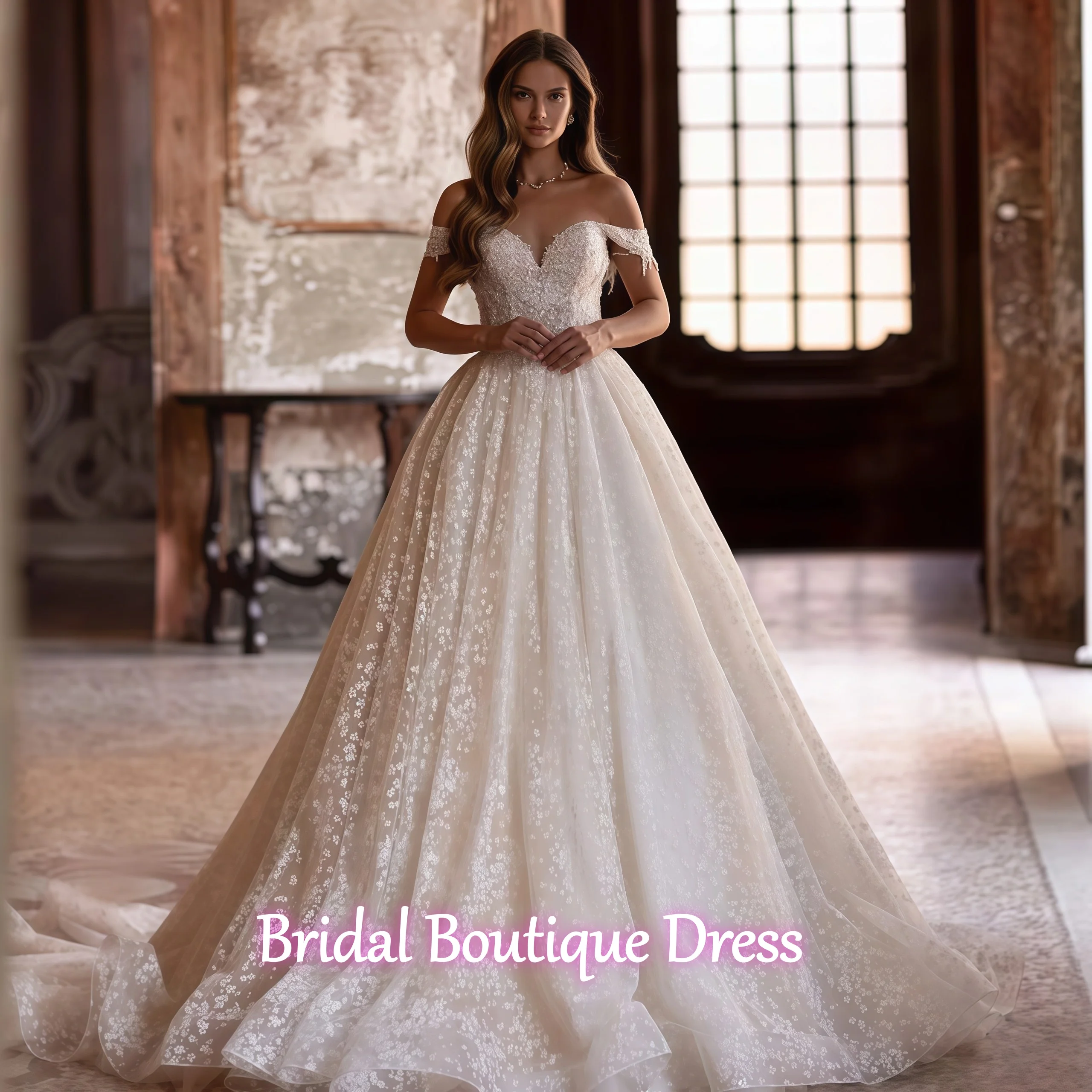 

Customized Exquisite Wedding Dresses Sweetheart Off The Shoulder Vestido De Novia Lace Embroidery Bridal Gown Train