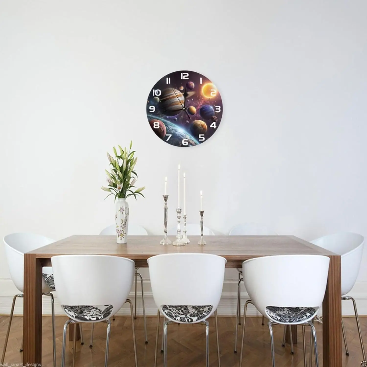 Solar System Space Wall Clock 10 Inch Silent Non Ticking Wall Clocks Battery Operated Wall Decorative Clock for Bedroom Kitchen