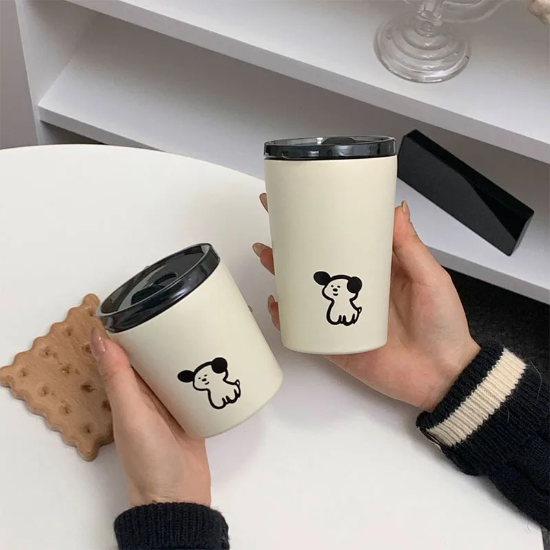 240/360ml Cute Dog Frosted Coffee Cup Stainless Steel Double Water Mug Thermal Bottle -Proof Vacuum Flask Travel Cup