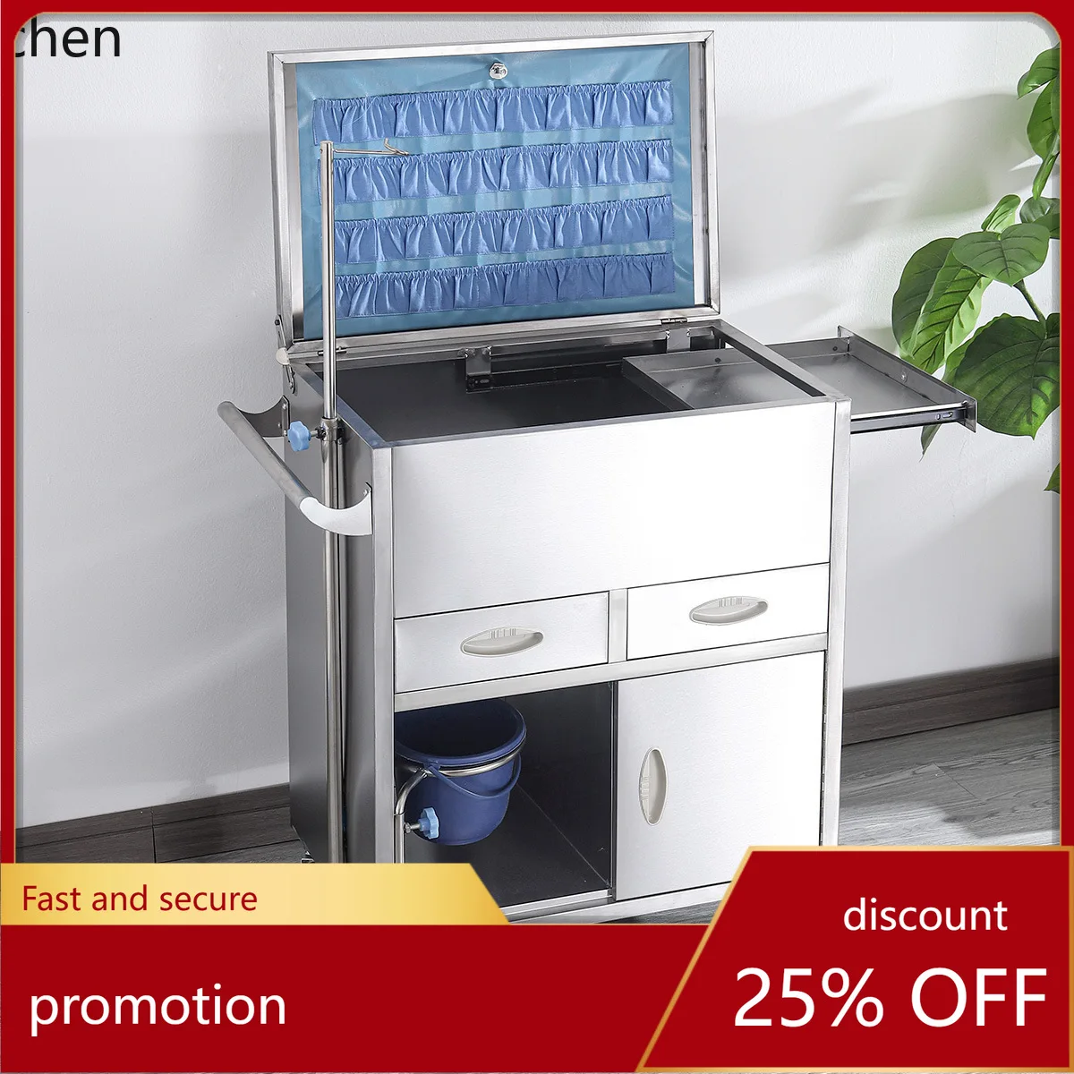 

YFY 304 Stainless Steel Rescue Cart Anesthesia Trolley Flip Cover Medicine Cart Treatment Mobile Medicine Dispensing Cart