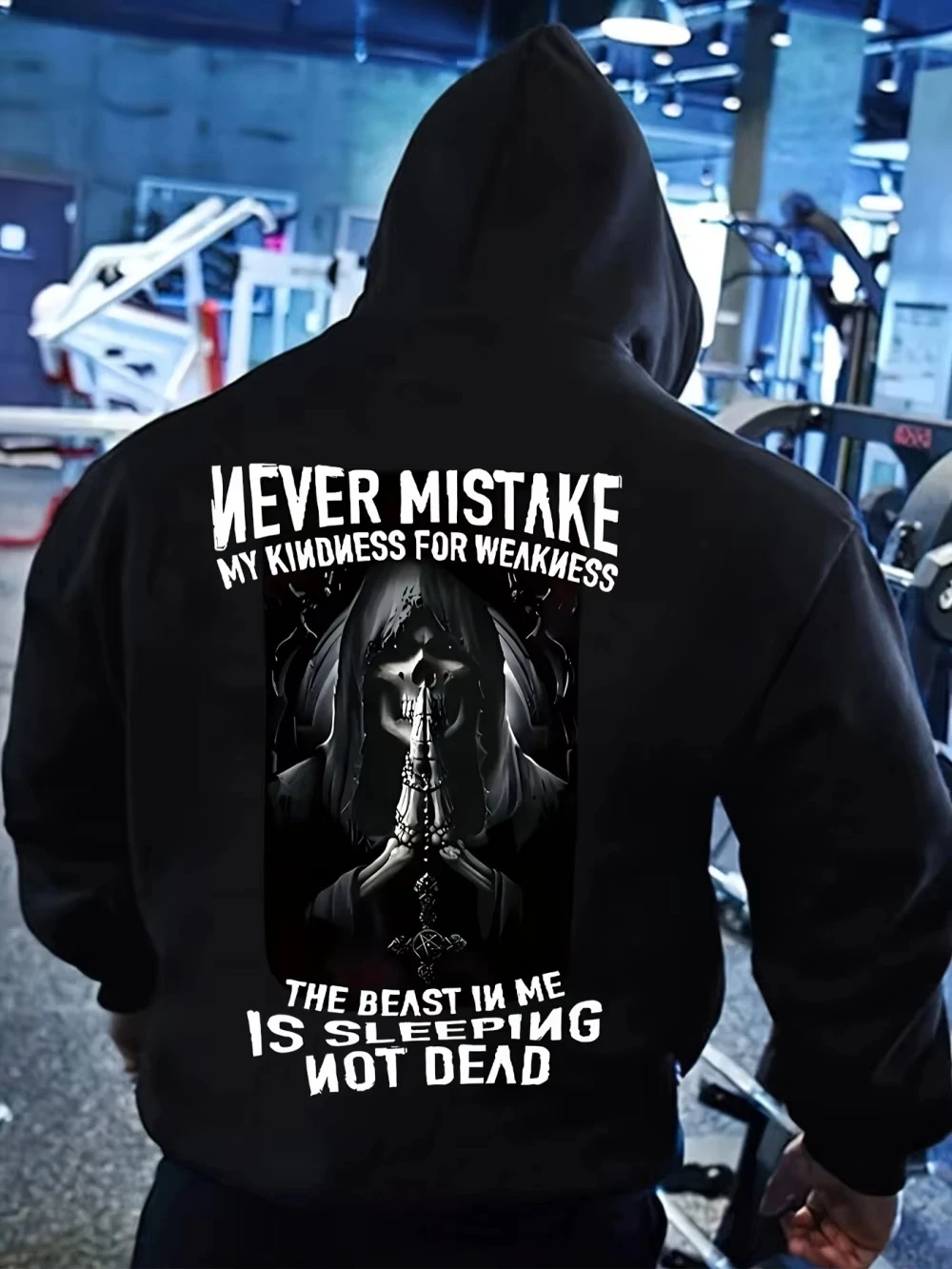 2026 Meistverkaufter Neuer Herbst/Winter Herren Totenkopf-Buchstaben-Print Weicher Bequemer Fleece-Pullover mit Kapuze im Outdoor-Stil – Detail 2
