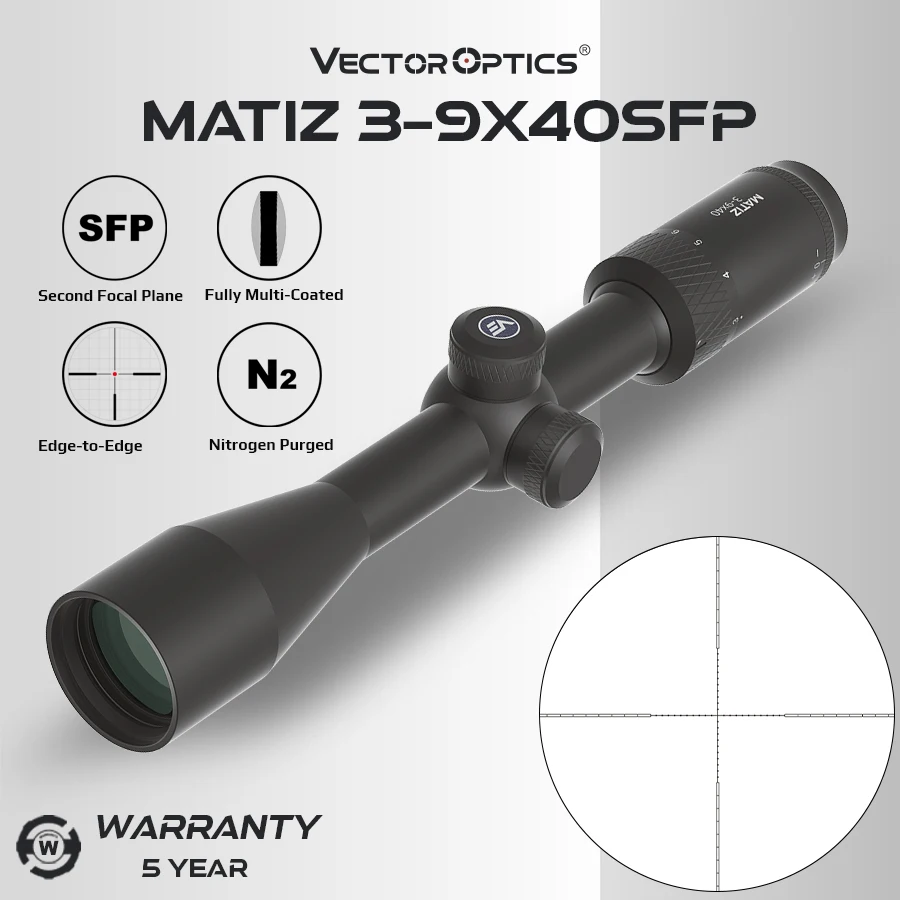 Vector Optics 3-9x40 Scope SFP VMD-2 Reticle 1-inch Tube Scope Optics with Free Weaver Scope Rings Tactical Pistol Rifle Shotgun