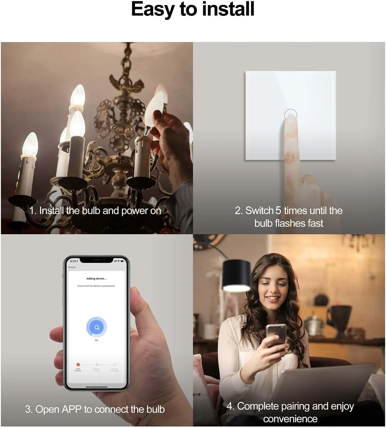 EU E27 Smart Bulb 220V,RGBW Bulb,Works With Tuya Smart/Smart Life (Bluetooth)APP Short Range Control,Dimmable Music Sync