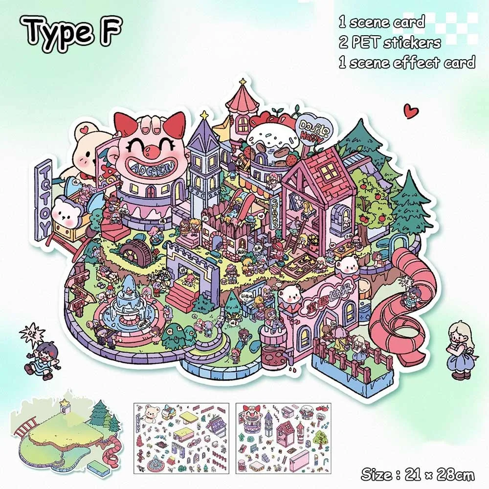 3D Miniature Scene 3D Stickers DIY Multi Style Visual Stacking Sticker Three-dimensional Butter Bear Landscape Notebook Sticker