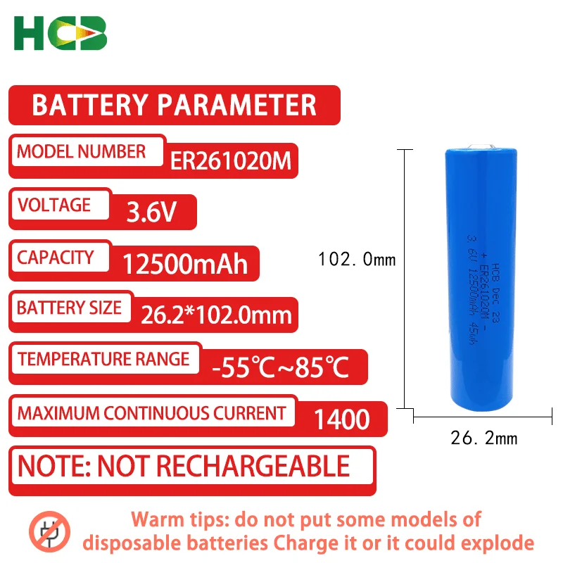 HCB ER261020M Add XH2.54 Plug CC Disposable Lithium Battery Non Excavation Horizontal Rock Directional Drilling Rig 3.6V