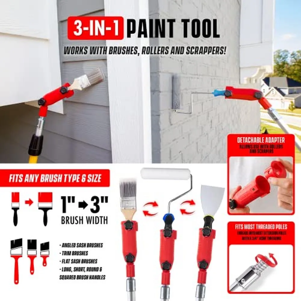 Multi-Angle Brush Extender for Extension Poles Optimized for Ceiling Edging Wall Corners Soffits and Exterior Trim Surfaces