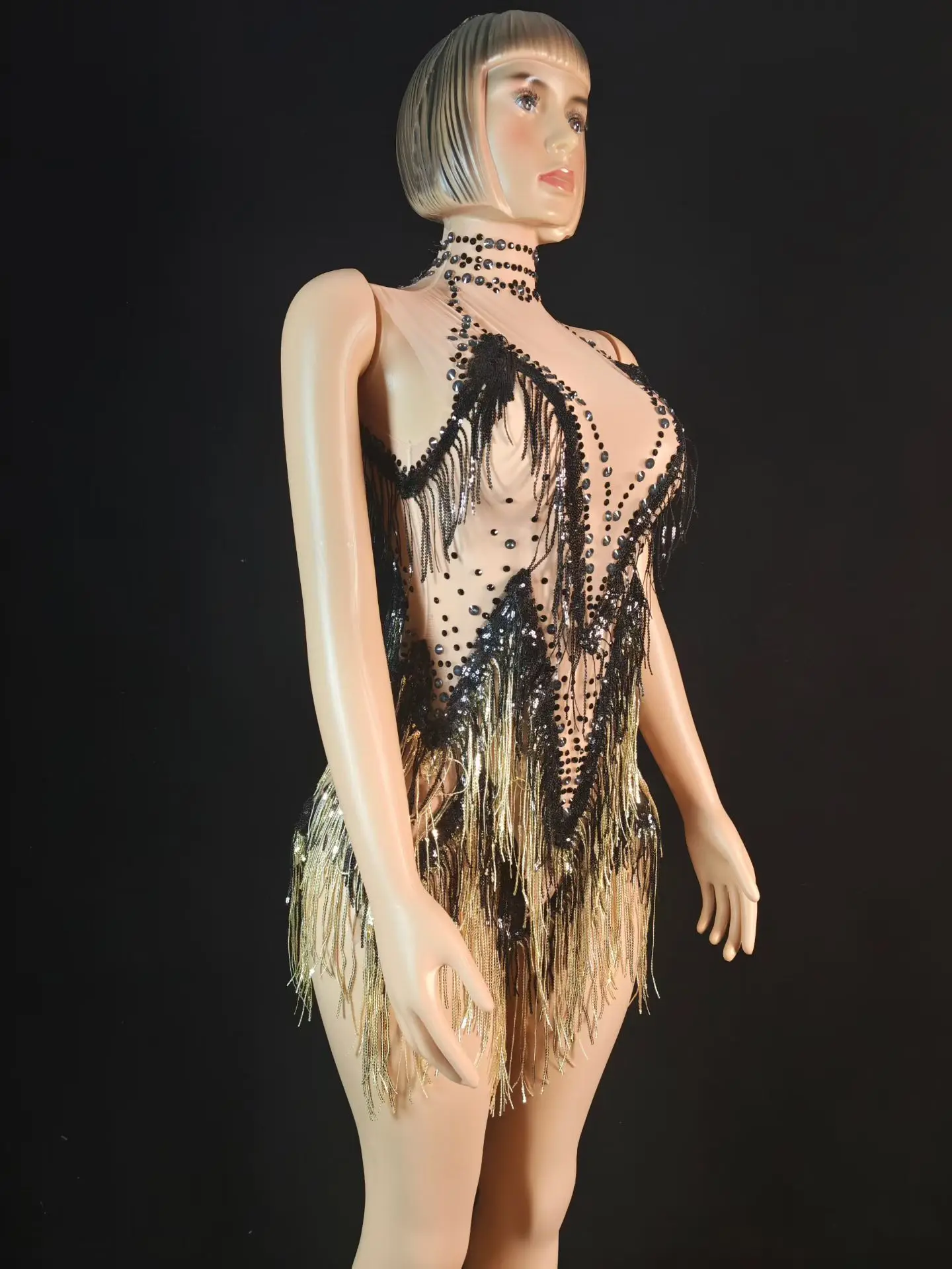 Femmes Sexy robe de soirée courte étincelle strass gland Mini robe fête célébrer Latino danse robe Club scène spectacle tenue Yaobai