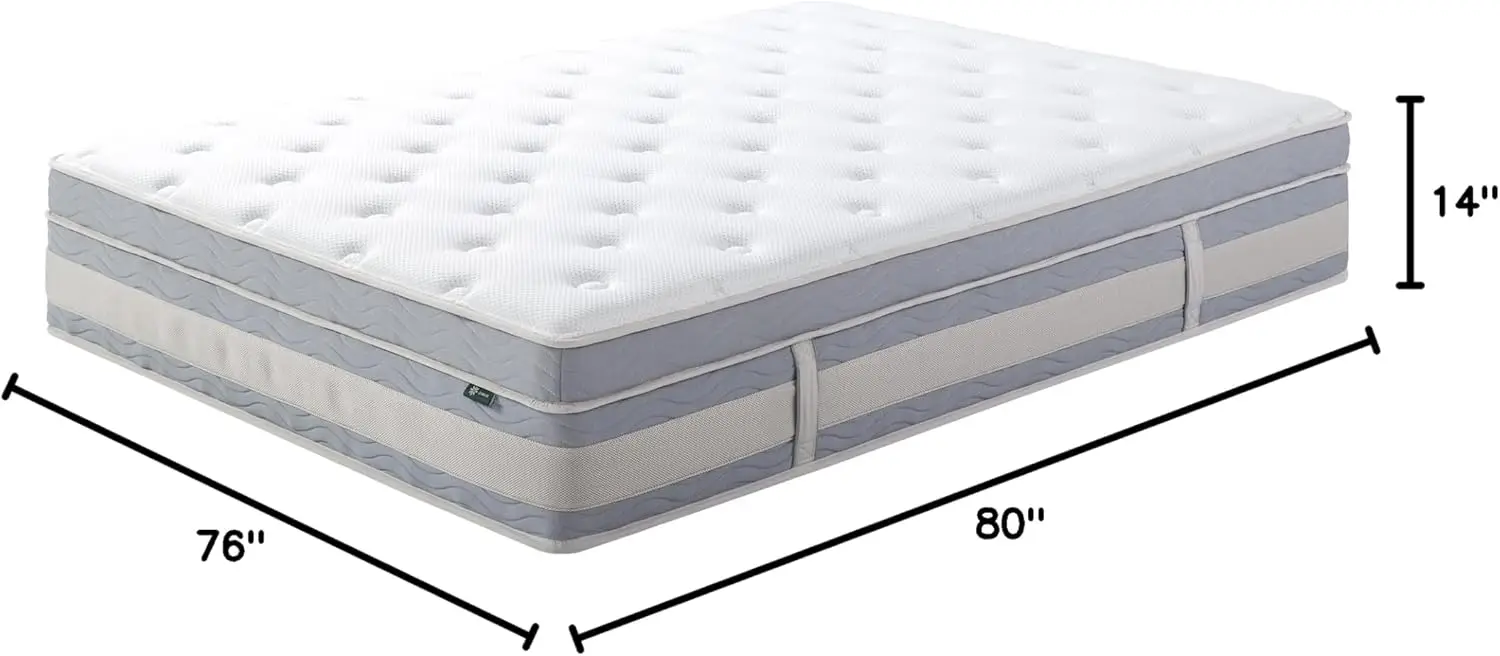 14 Inch Cooling Comfort Support Hybrid Mattress [New Version], King, Fiberglass Free, Medium Plush, Cooling Motion Isolati