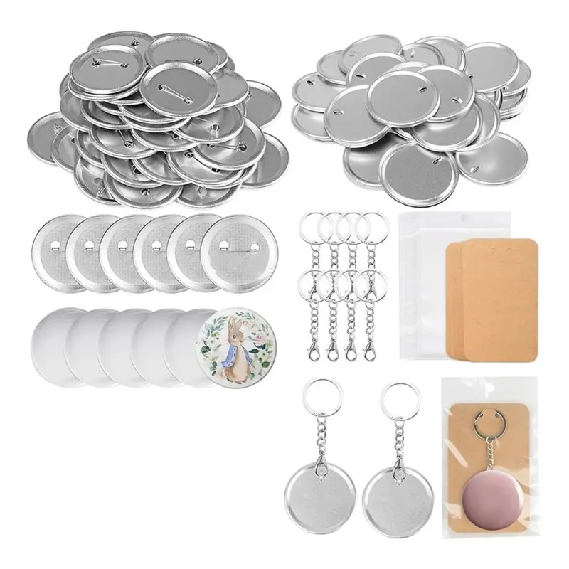 Exquisite-Round Keychain For Button Maker Machine Gift, 100 Sets 58Mm Parts With Metal Cover For Badge Creation Supplies Kit