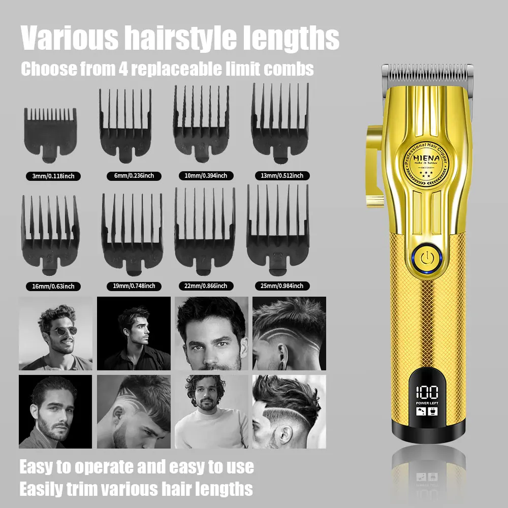 hiena Hair Clipper Hair Trimmer Professional Electric Hair Clipper Barber Hair Cutting Machine Haircut Metal Trimmer for Men