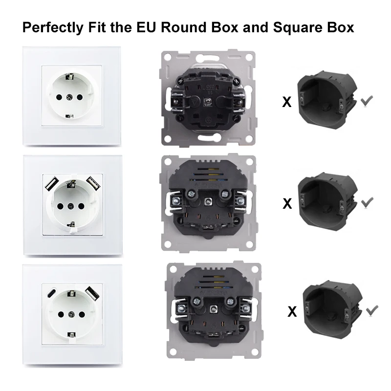 Wallpad EU Standard Single Power Socket Touch Switch Usb Wall Sockets Double Triple Wall Quadruple Glass Sockets
