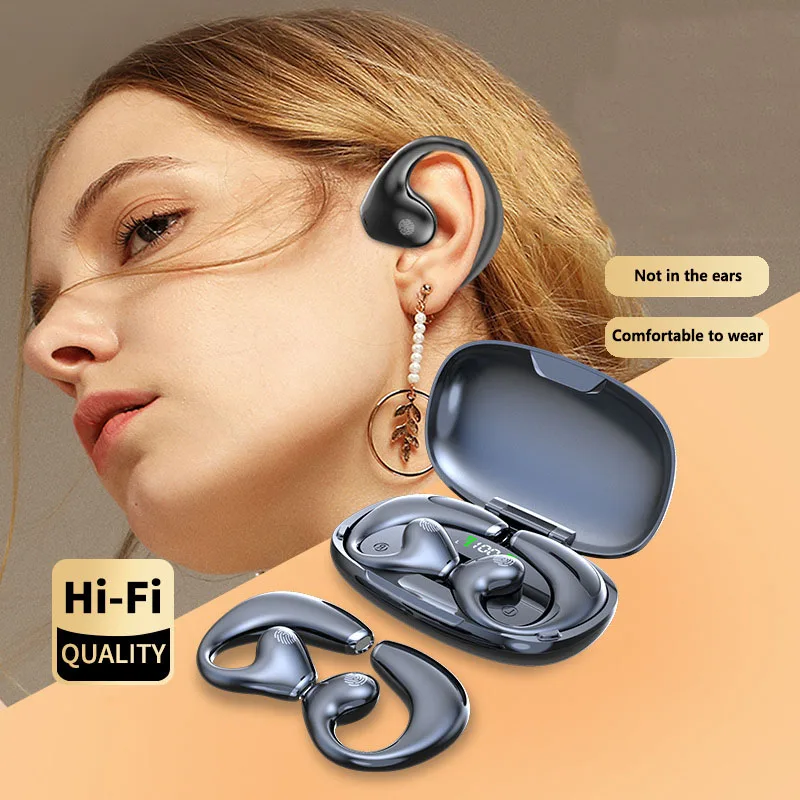 

Wireless Bluetooth 5.3 Headset Earhook Sports Running Earplug Type-C Charging Headphone Bone Conduction TWS with Power Display